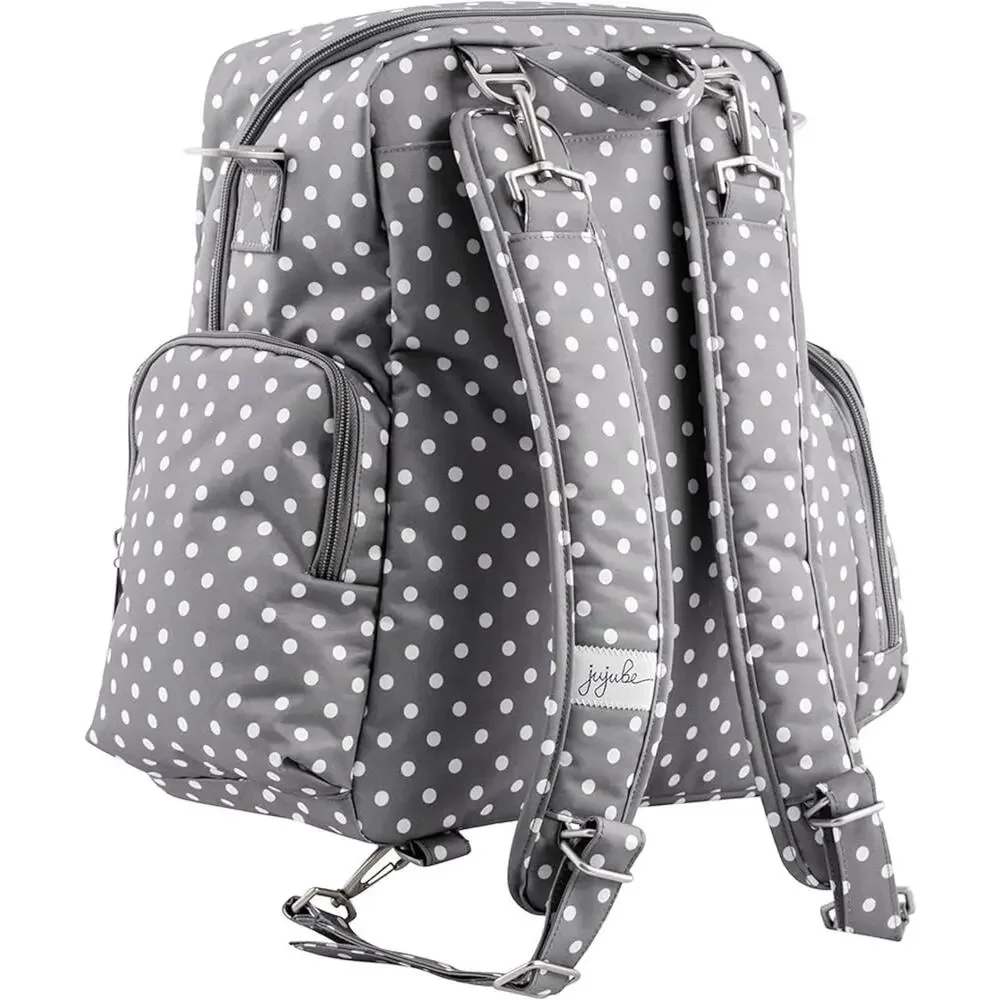 JuJuBe Nurtured Large Breast Pump Backpack Diaper Baby Bag Polka Dot Gray White